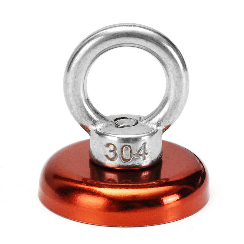 (Red) 36X30mm 50Kg Neodymium Recovery Magnet Red/Yellow/Blue Eyebolt Hook Magnet Metal Detector 9078193483123
