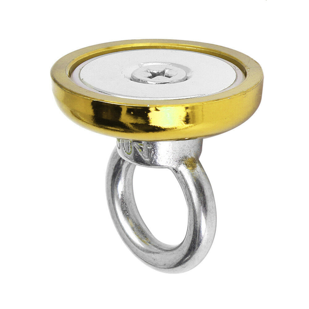 (Gold) 36X30mm 50Kg Neodymium Recovery Magnet Red/Yellow/Blue Eyebolt Hook Magnet Metal Detector 9078193483147