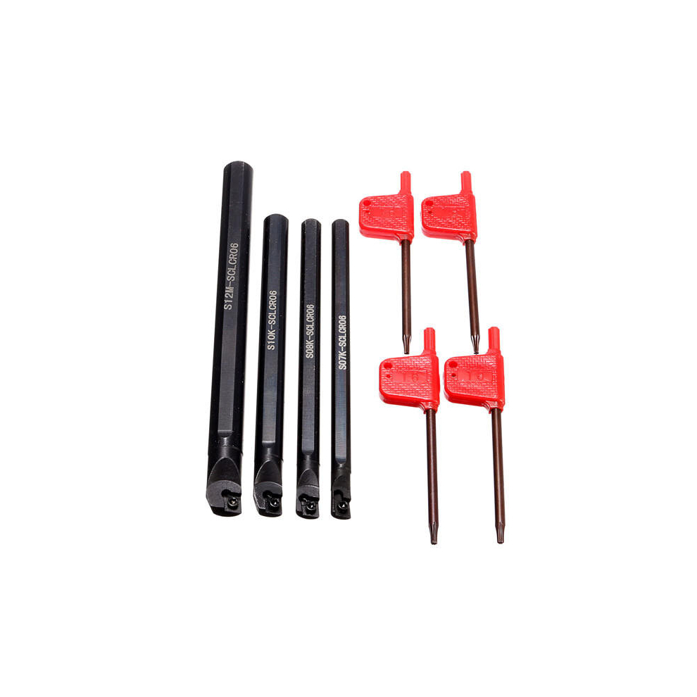 4pcs S07K/S08K/S10K/S12M-SCLCR06 CNC Lathe Boring Bar Turning Tool Holder with 4pcs T8 Wrenches