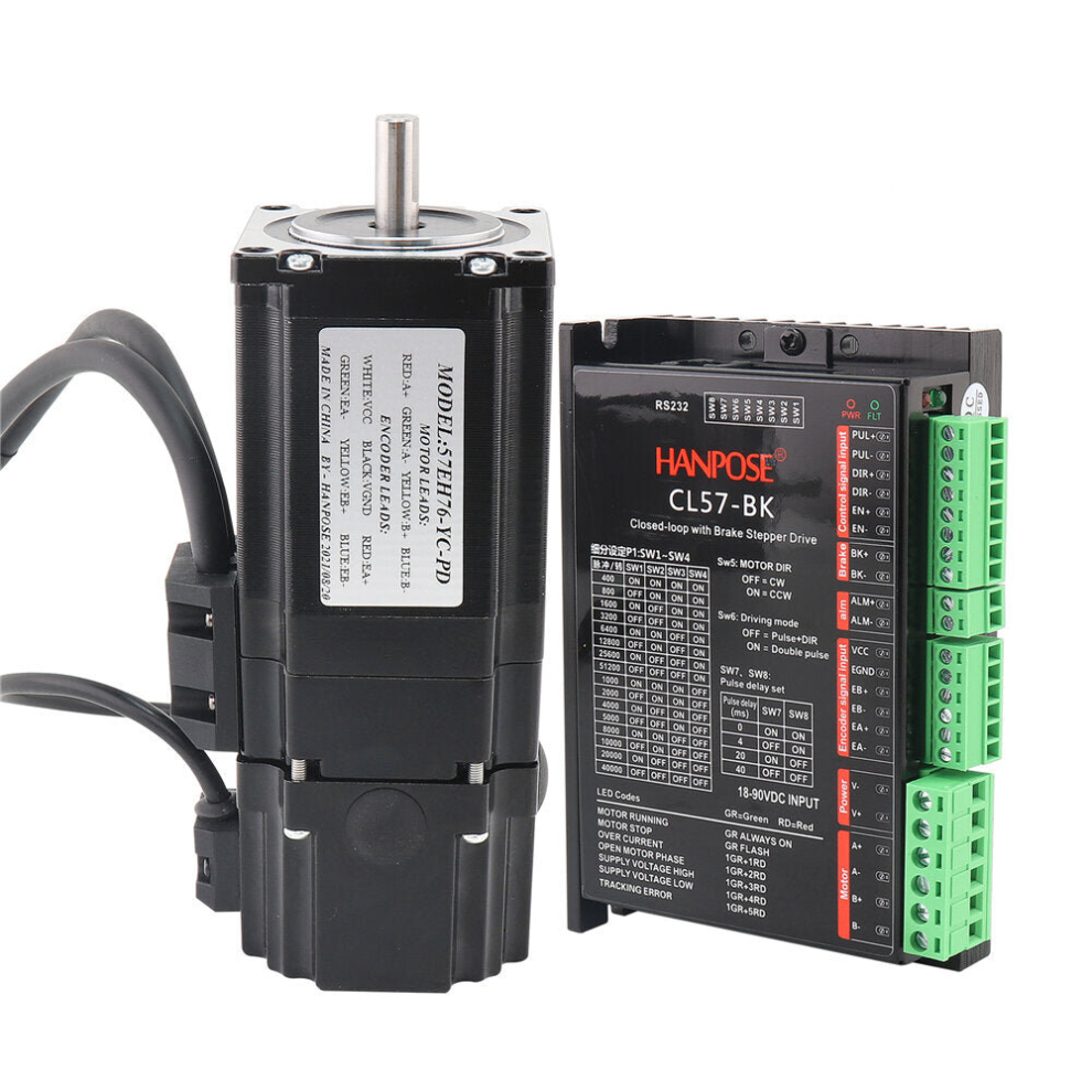 (57Eh76-Yc-Pd-Cl57-Bk Set) Permanent Magnet Brake Closed-Loop Stepping Motor 57Eh76-Yc-Pd Servo Motor Cl57-Bk Driver 4.0A 2.2N.m 57 Stepper Motor Nema 9078193510850