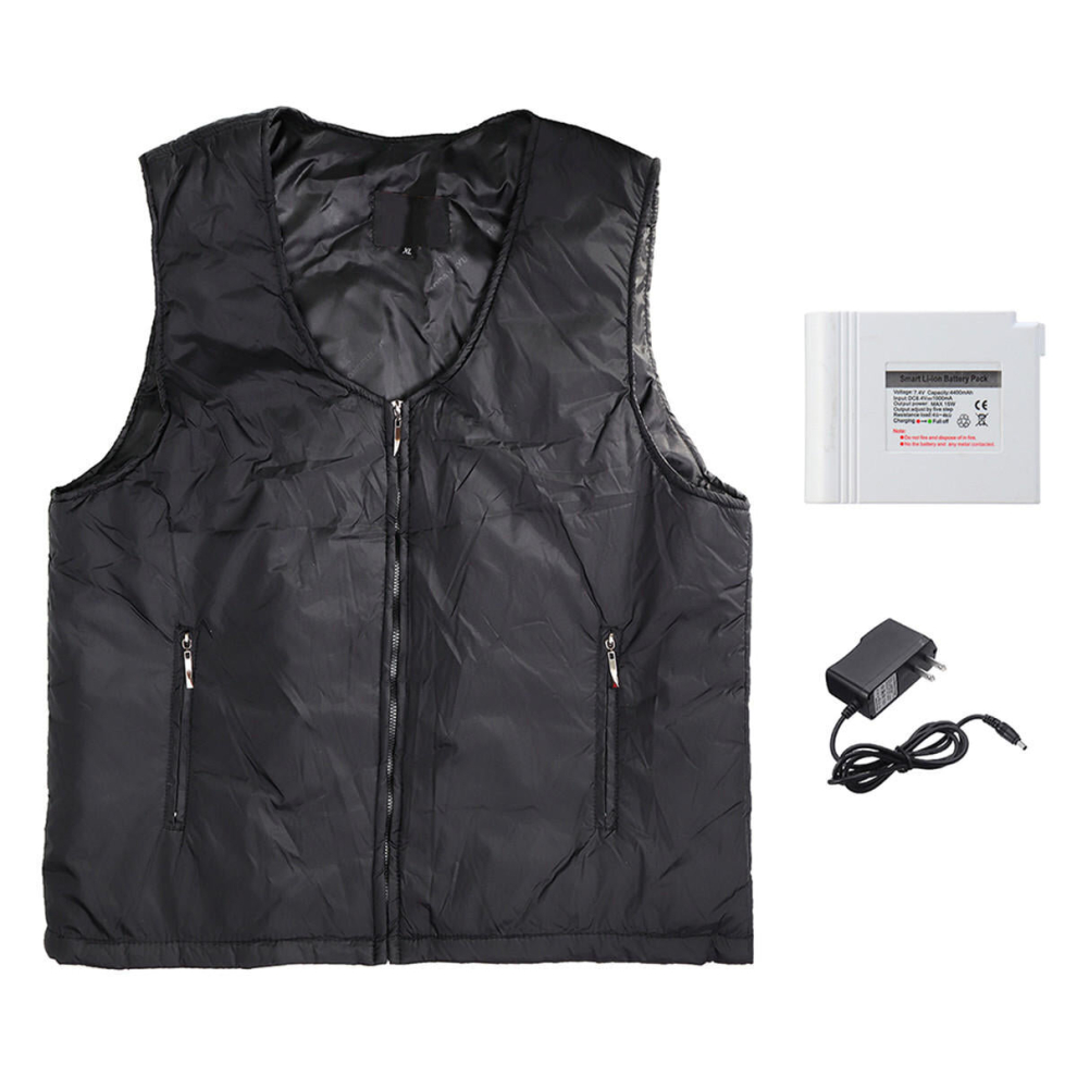 (L) Electric Black Vest Heated Waistcoat Cloth Thermal Warm Pad Winter Body Warmer