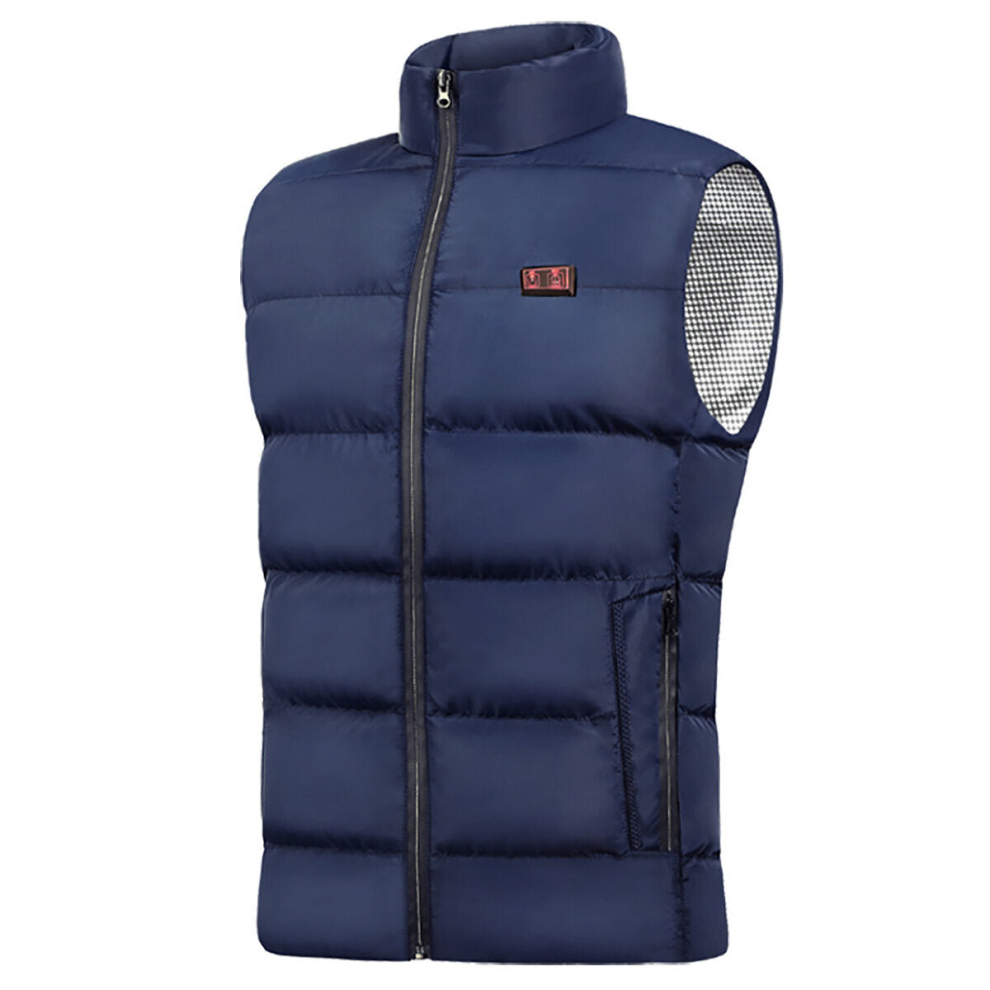 (Blue, L) 9-Heating Double-button Control Electric Jacket Man Woman Heated Winter Warm Hooded Coat Vest