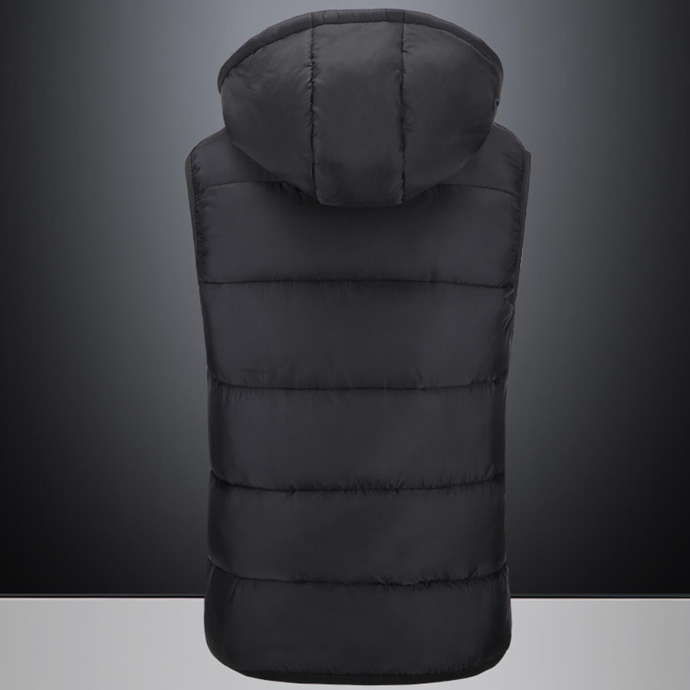 (Black, M) Electric Heated Vest Waistcoat Hooded Winter Warmer USB Charge Heating Jacket Clothing