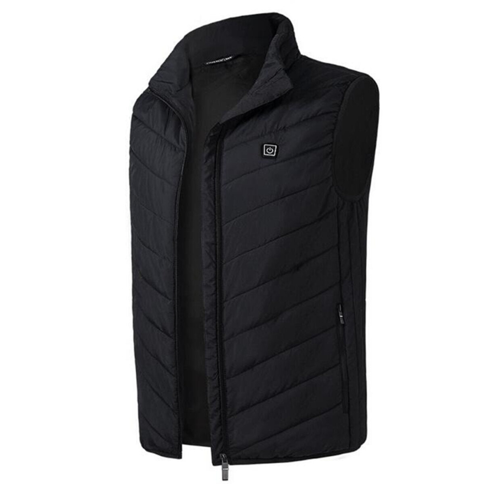 (Black, L) Electric Heated Vest Waistcoat Cloth Jacket USB Thermal Warm Winter Body Warmer