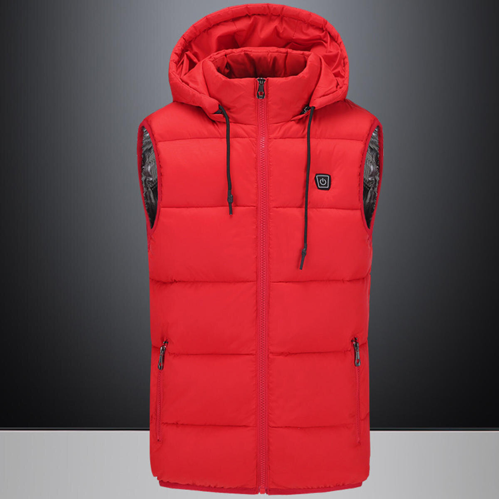 (Red, M) Electric Heated Vest Waistcoat Hooded Winter Warmer USB Charge Heating Jacket Clothing