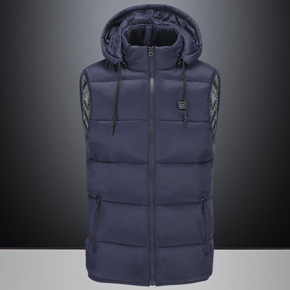 (Navy, M) Electric Heated Vest Waistcoat Hooded Winter Warmer USB Charge Heating Jacket Clothing