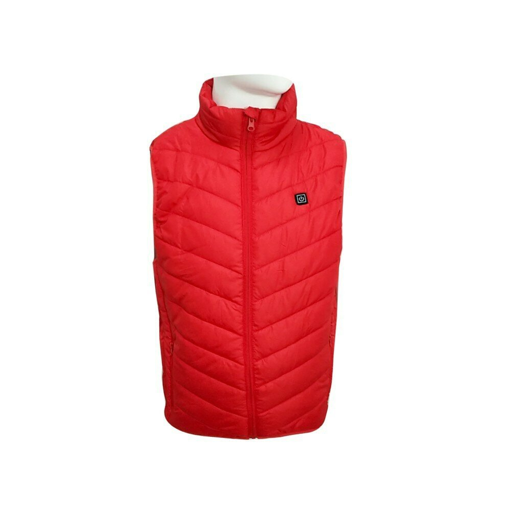 (Red, M) Electric Heated Vest Waistcoat Cloth Jacket USB Thermal Warm Winter Body Warmer