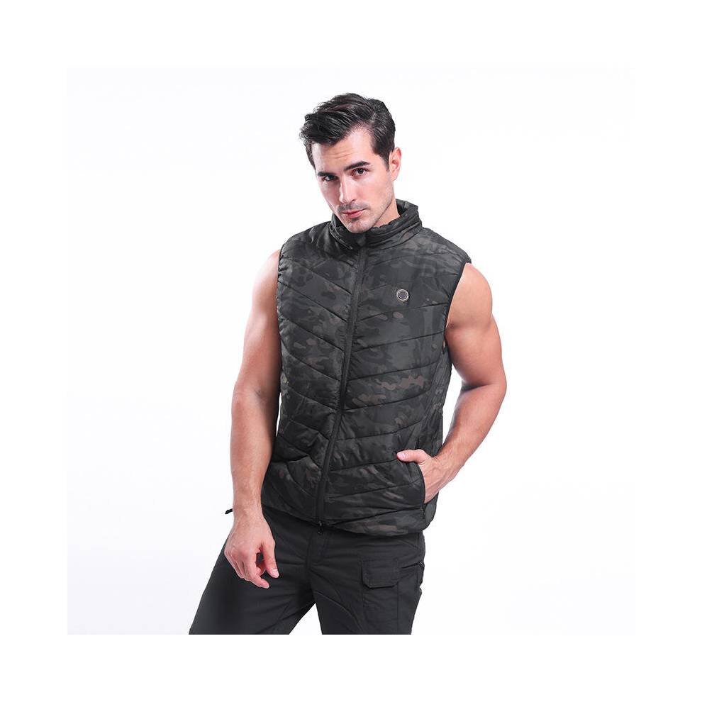 (2XL) Electric USB Heated Waistcoat Three-speed Thermostat Coats Outdoor Sports Body Warmer Camouflage