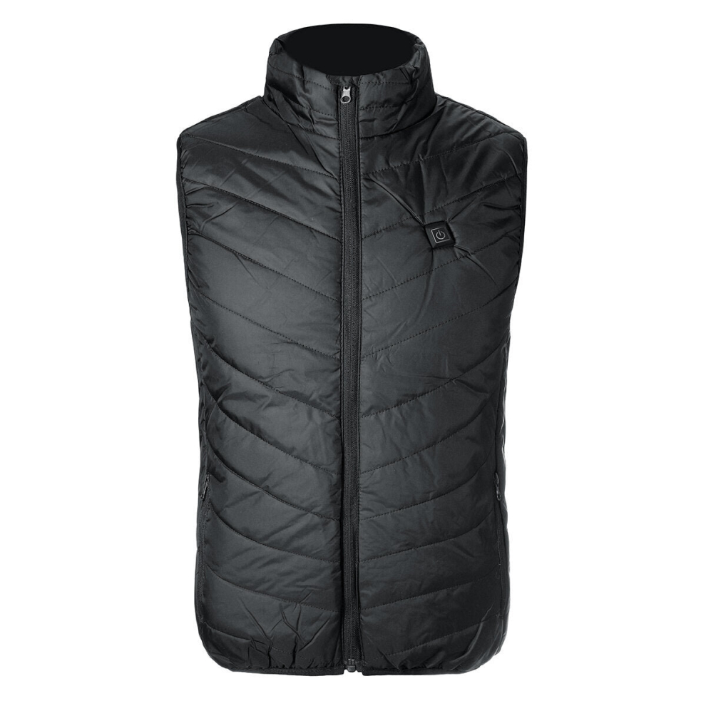 (Black, L) Electric Heated USB Jacket Waistcoat Cloth Thermal Warm Pad Warmer Winter Washable