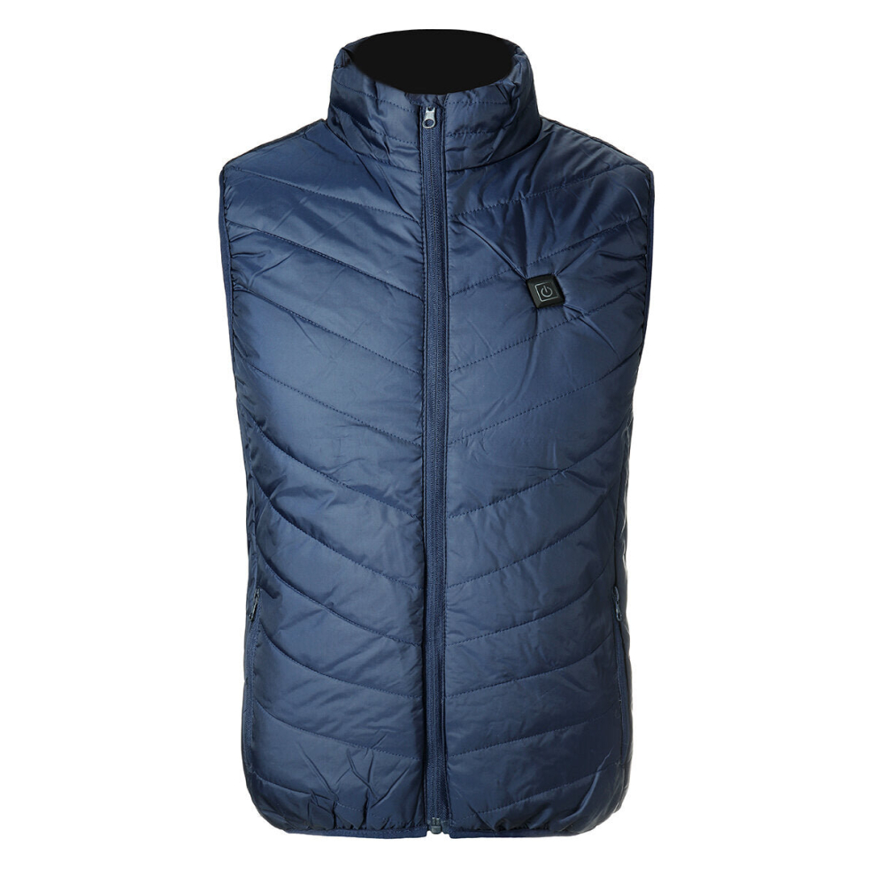 (Blue, L) Electric Heated USB Jacket Waistcoat Cloth Thermal Warm Pad Warmer Winter Washable