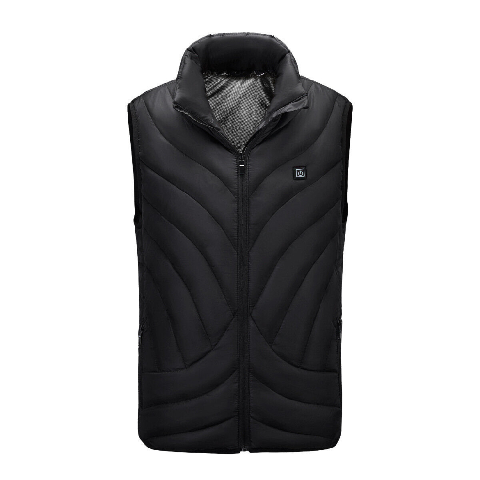 (Black, M) USB Heated Vest Men Winter Electrical Heated Sleeveless Jacket Outdoor Hiking