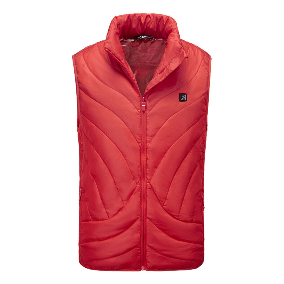 (Red, L) USB Heated Vest Men Winter Electrical Heated Sleeveless Jacket Outdoor Hiking