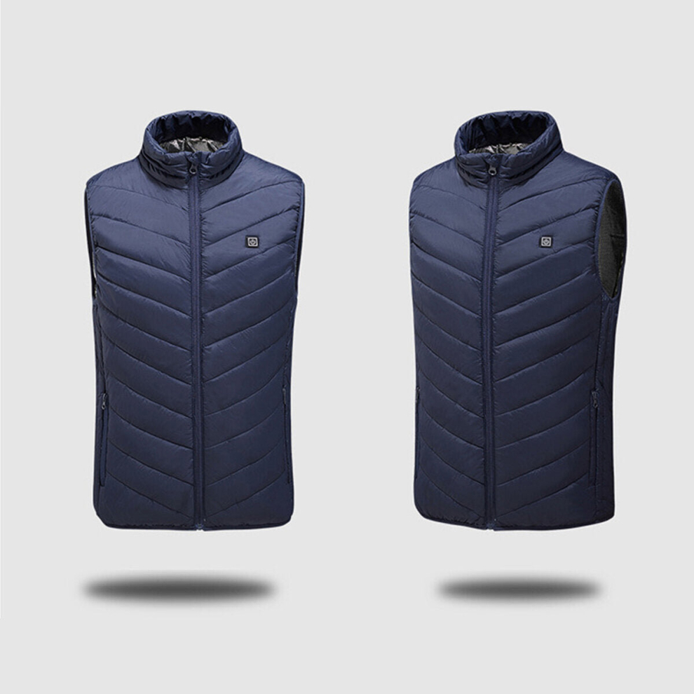 (Dark Blue, S) Electric Vest Heated Jacket 9 Heating Area USB Thermal Warm Winter Body Warmer