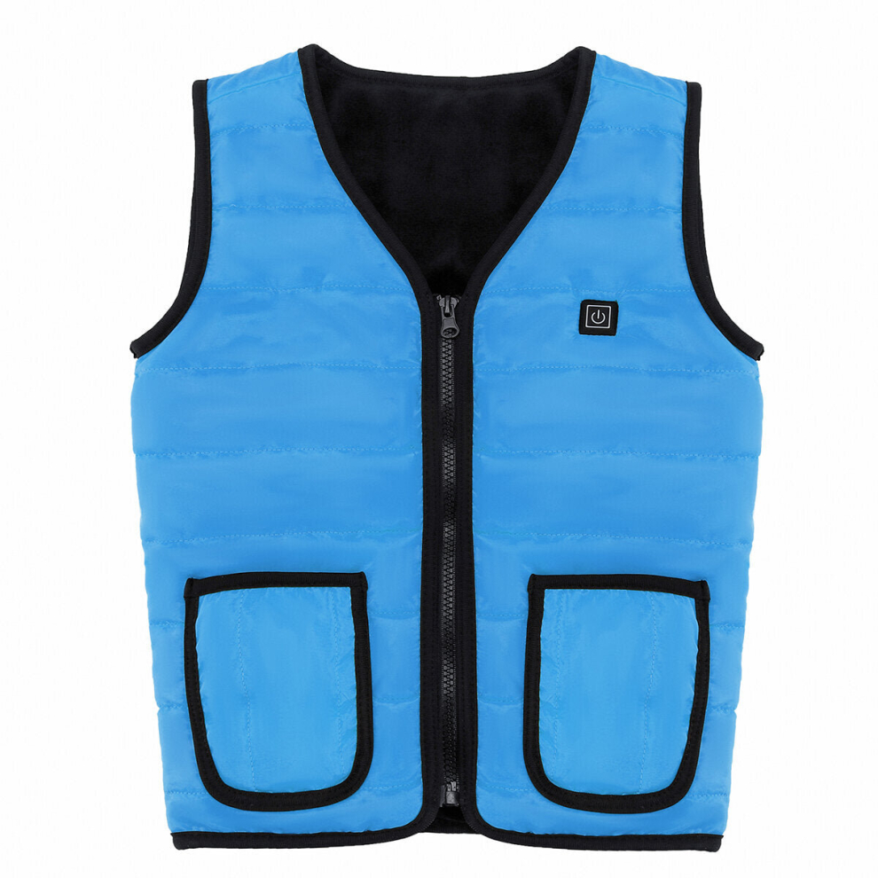 (Blue, 150cm) Children Kids 5V 3 Gears USB Heated Vest Electric Fast Heating Jacket Clothing