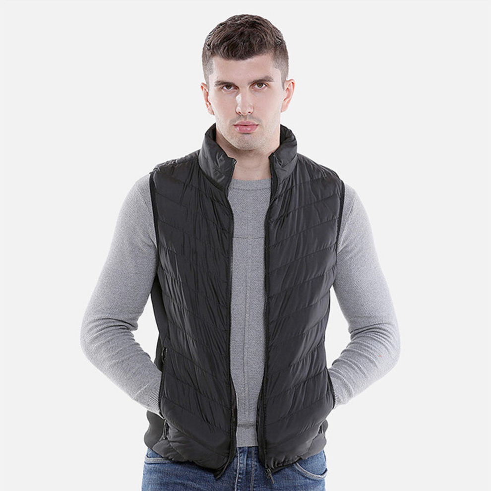 (Black, 2XL) Electric USB Heated Warm Vest Men Women Rechargeable Heating Coat Racing Jacket