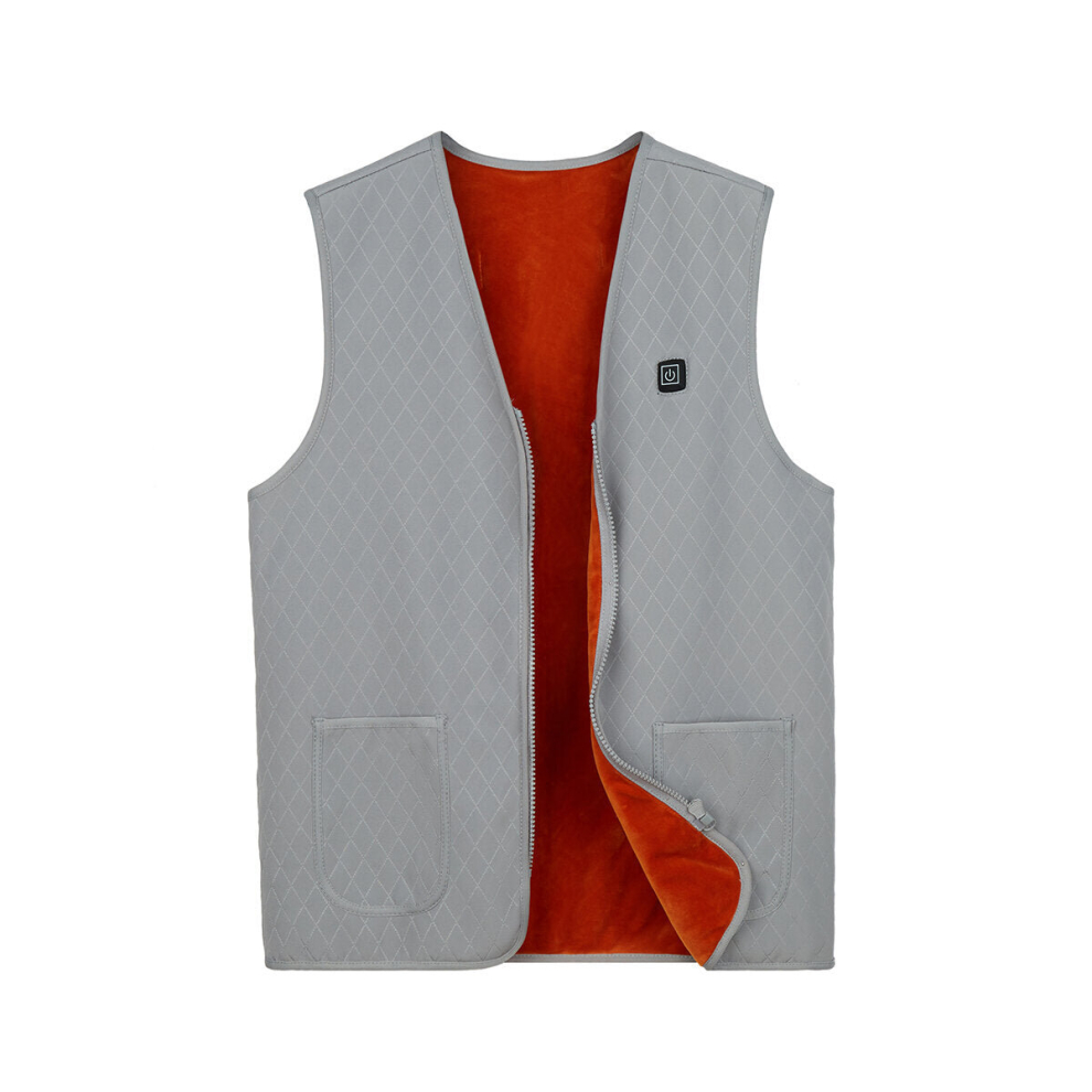 (Grey, S) 5-Heating Pad Heated Vest Jacket USB Warm Up Electric Winter Clothing