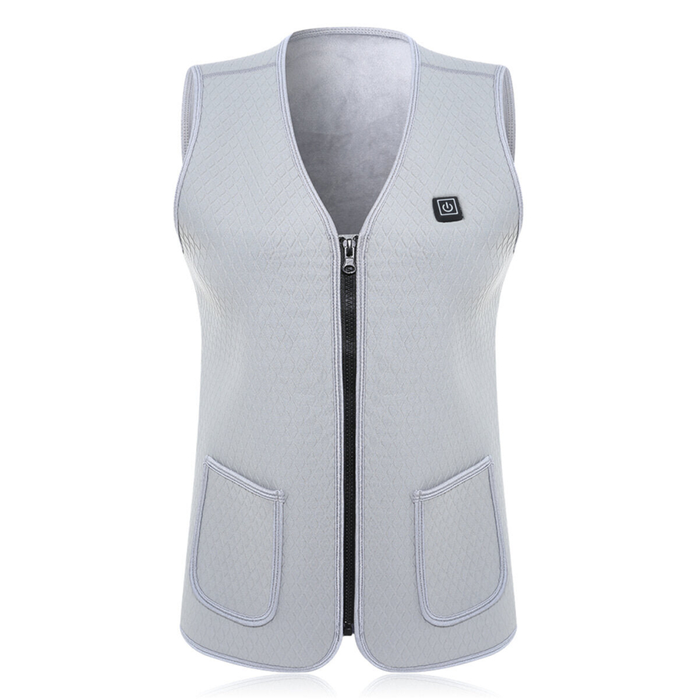 (Silver, S) USB Electric Heating Waistcoat Intelligent Temperature Control Outdoor Jacket Winter Warm Sports Hiking