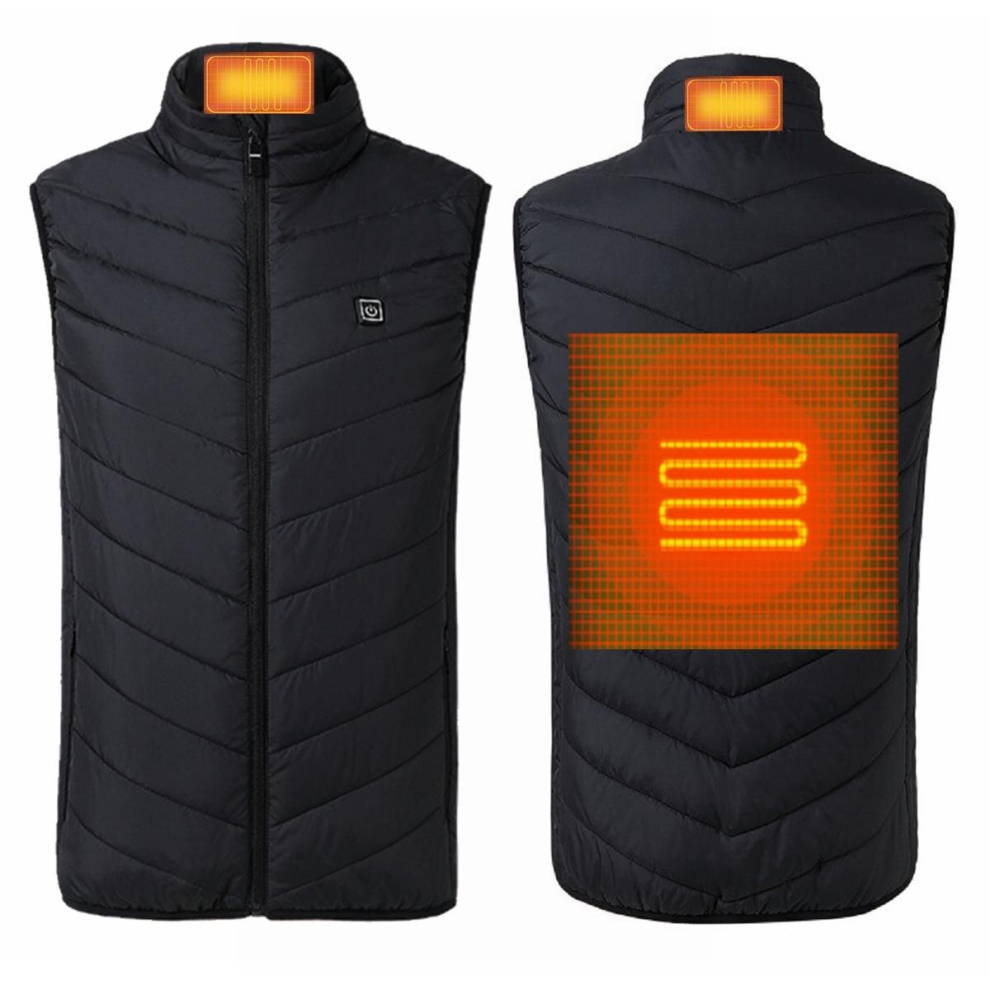 (L) USB Electric Vest Heated Jacket Thermal Warm Neck + Back Pad Winter Body Warmer Cloth