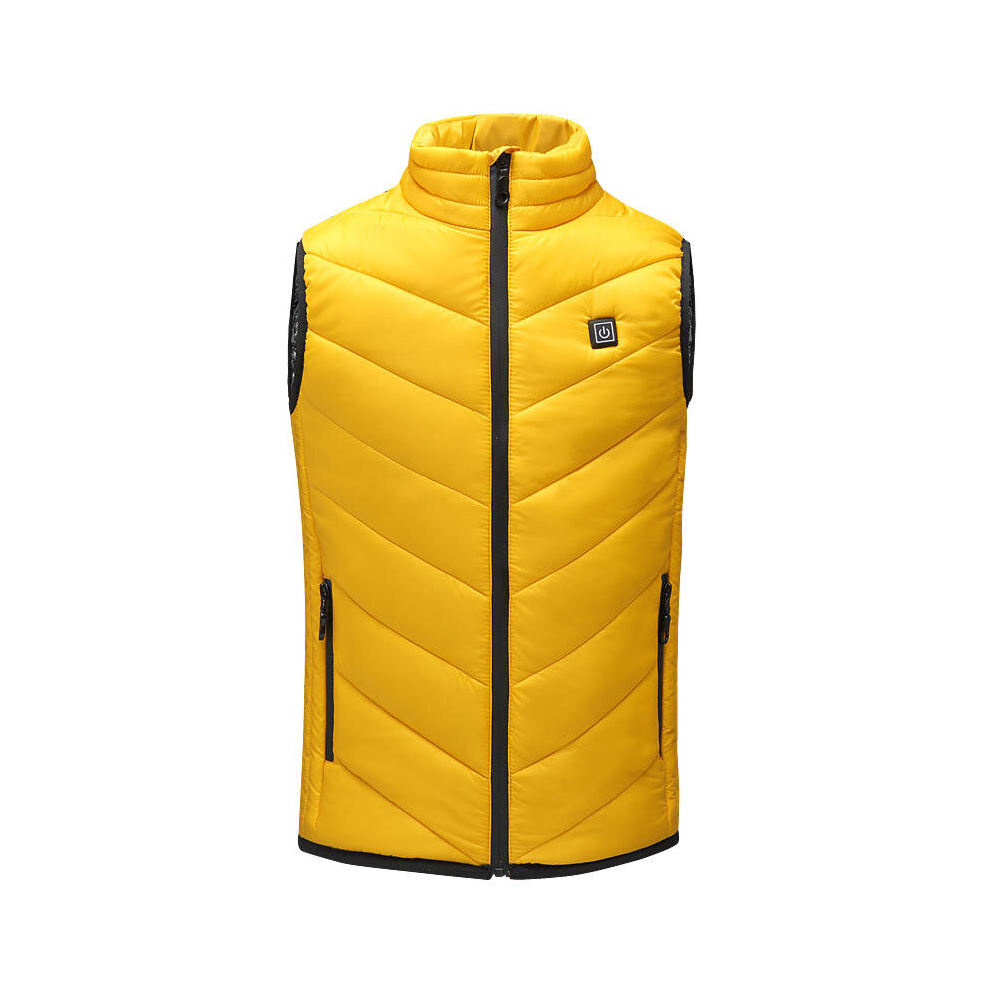 (Yellow, 3XL) Children USB Heated Warm Back Cervical Spine Hooded Winter Jacket Motorcycle Skiing Riding Coat