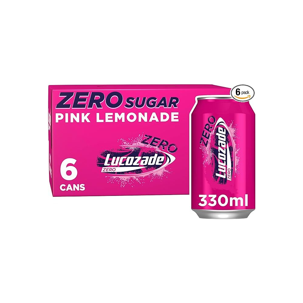 Lucozade Zero Fizzy Drink Pink Lemonade Flavour Sugar Free Low Calorie 6 Pack 330ml Cans 