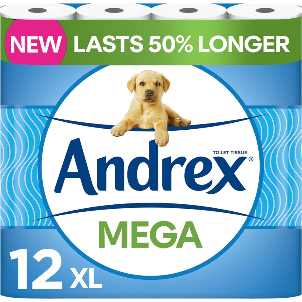 Andrex Classic Clean Mega Toilet Roll 12 Mega XL 12 Mega Toilet Rolls = 18 Standard Rolls Paper White 2-Ply Packaging may vary