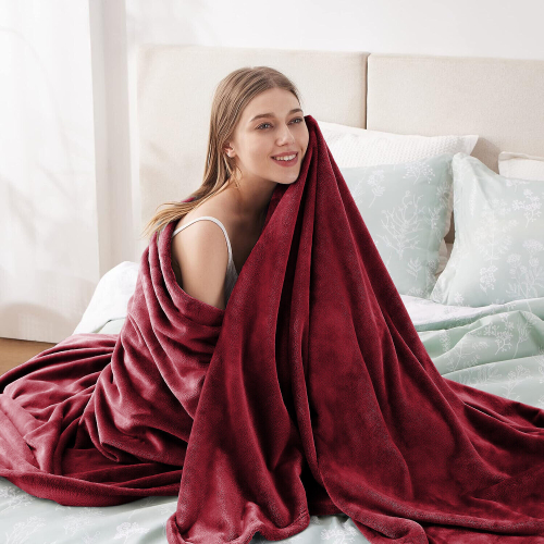 (Red, King) Fleece Blanket Thick Bed Mink Soft Warm Sofa Throw