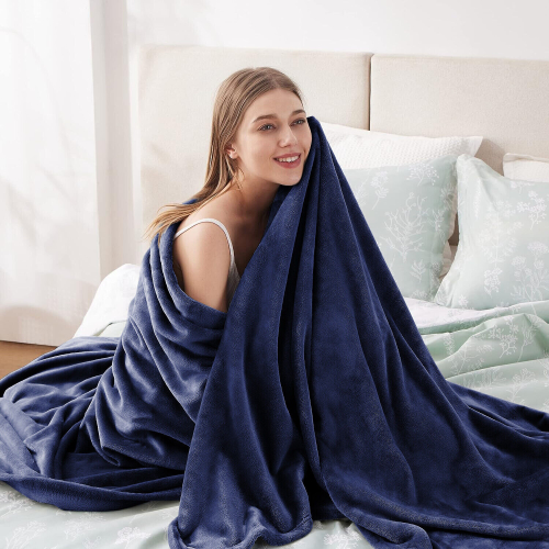 (Royal Blue, King) Fleece Blanket Thick Bed Mink Soft Warm Sofa Throw