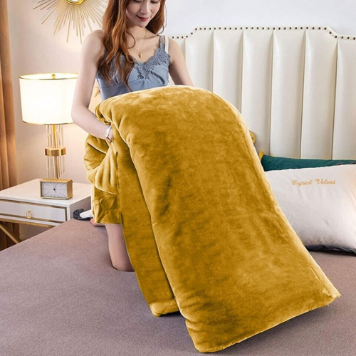 (Ochre, King) Fleece Blanket Thick Bed Mink Soft Warm Sofa Throw 1
