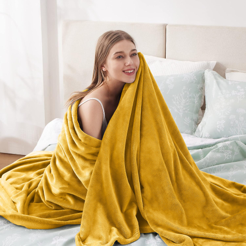 (Ochre, King) Fleece Blanket Thick Bed Mink Soft Warm Sofa Throw