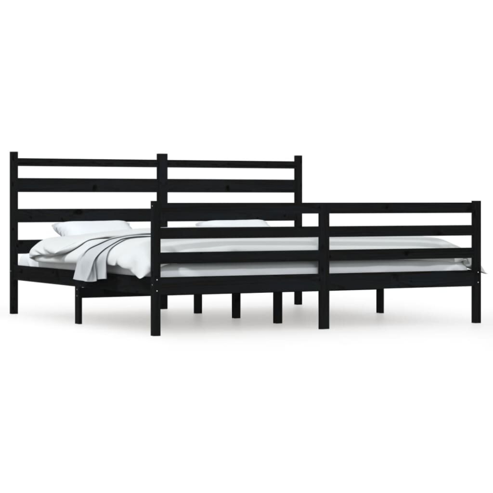 vidaXL Solid Wood Pine Bed Frame 200x200 cm Black Wooden Bedstead Platform Bed