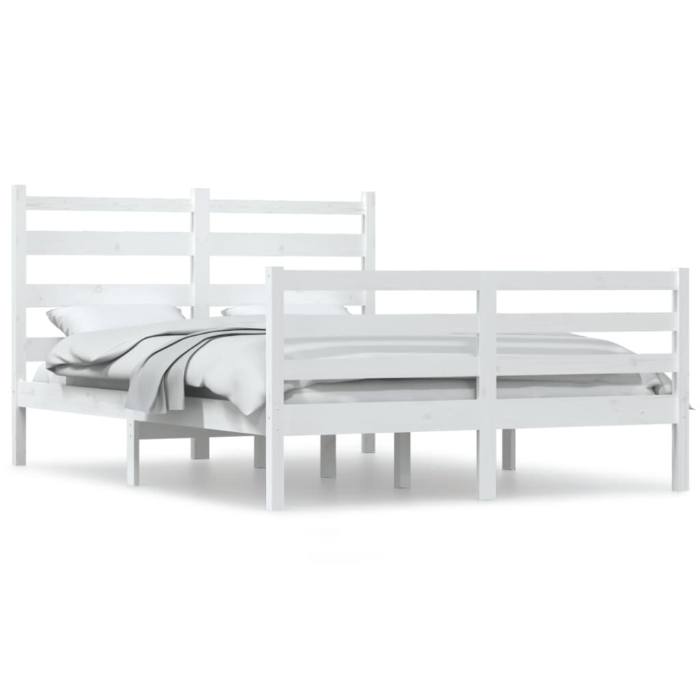 Vidaxl Solid Wood Pine Bed Frame 160X200 Cm White Wooden Bedstead Platform Bed