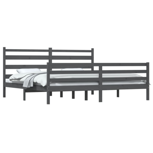 VidaXL vidaXL Solid Wood Pine Bed Frame 200x200 cm Grey Wooden Bedstead Platform Bed 2