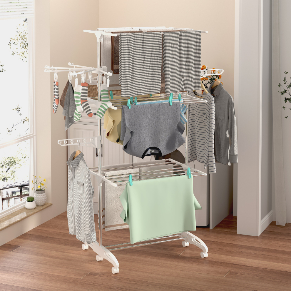 (White WITH Sock Dryer Add On) Hyfive Clothes Drying Rack Extra Large 4 Tier