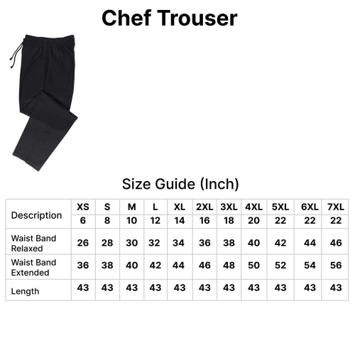 (7XL / 26, 31" - REGULAR) CHEF TROUSER BLACK restaurent Kitchen CHEF TROUSER 1