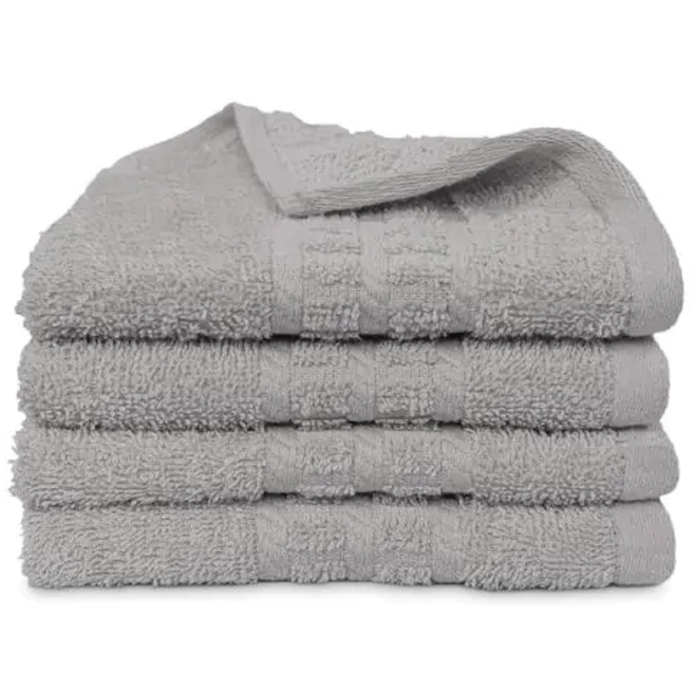 (Silver) 4 X Luxury Face Cloths -600 GSM- Premium Egyptian Cotton Flannel Wash Cloth Towel Set for Gym, Spa (30X30CM)