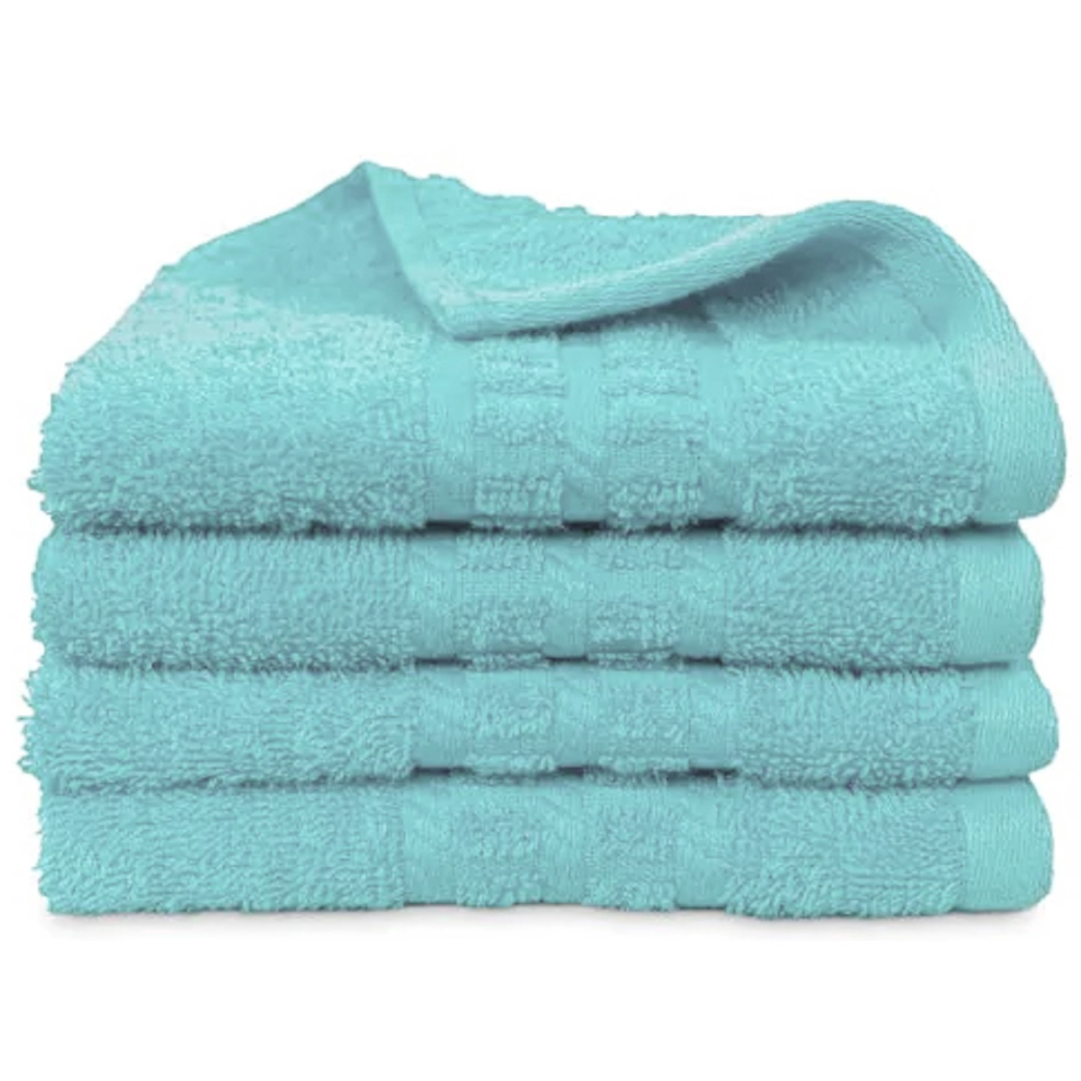 (Sky Blue) 4 X Luxury Face Cloths -600 GSM- Premium Egyptian Cotton Flannel Wash Cloth Towel Set for Gym, Spa (30X30CM)