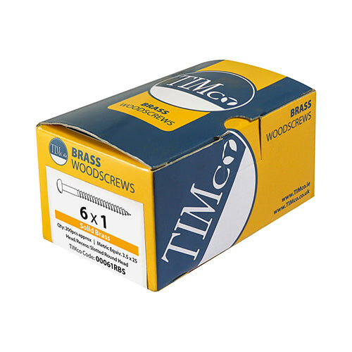 TIMco TIMCO Solid Brass Round Head Woodscrews - 4 x 1/2 2