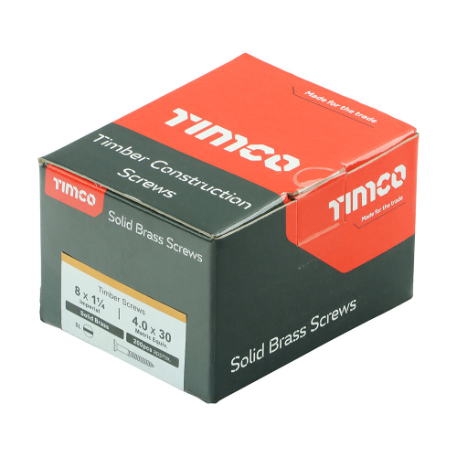 TIMco TIMCO Solid Brass Countersunk Woodscrews - 8 x 1 1/4 2