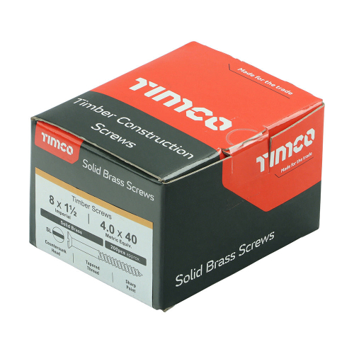 TIMco TIMCO Solid Brass Countersunk Woodscrews - 8 x 1 1/2 2