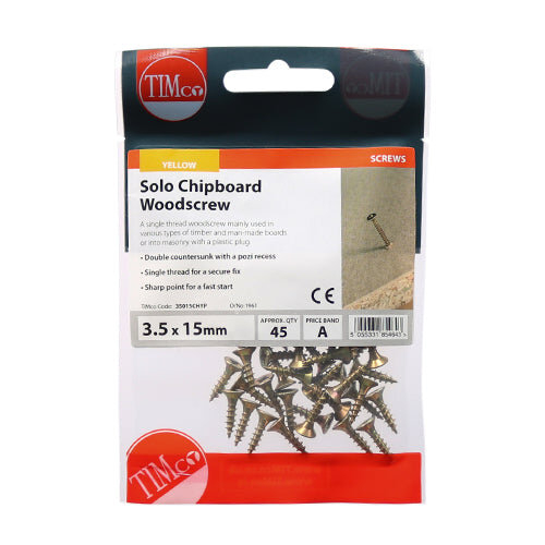 TIMco TIMCO Solo Countersunk Gold Woodscrews - 3.5 x 15 2