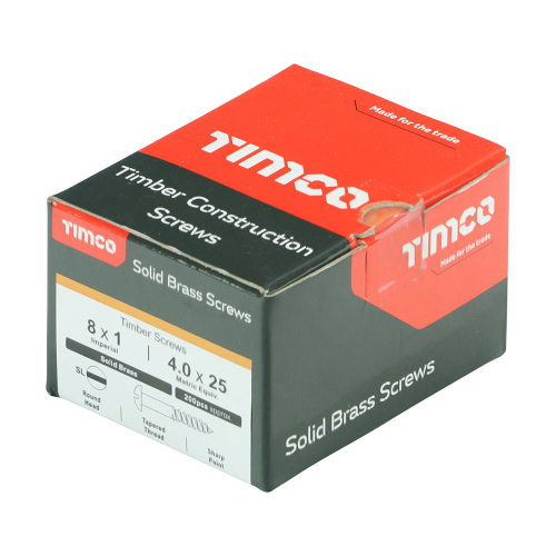 TIMco TIMCO Solid Brass Round Head Woodscrews - 8 x 1 2