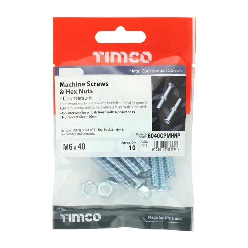 TIMco TIMCO Machine Countersunk Screws & Hex Nut Silver - M6 x 40 2