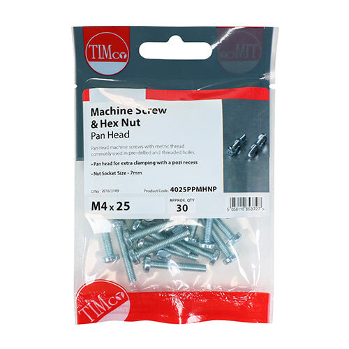 TIMco TIMCO Machine Pan Head Screws & Hex Nut Silver - M4 x 12 2