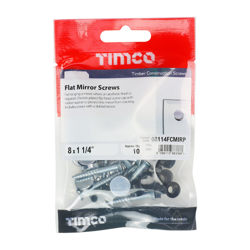 TIMco TIMCO Mirror Screws Flat Head Chrome - 8 x 1 1/4 2
