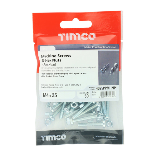 TIMco TIMCO Machine Pan Head Screws & Hex Nut Silver - M4 x 25 2