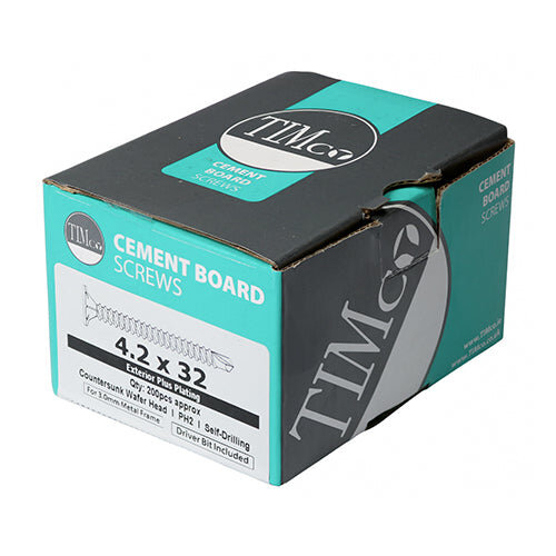 TIMco TIMCO Self-Drilling Cement Board Countersunk Exterior Silver Screws - 4.2 x 32 2