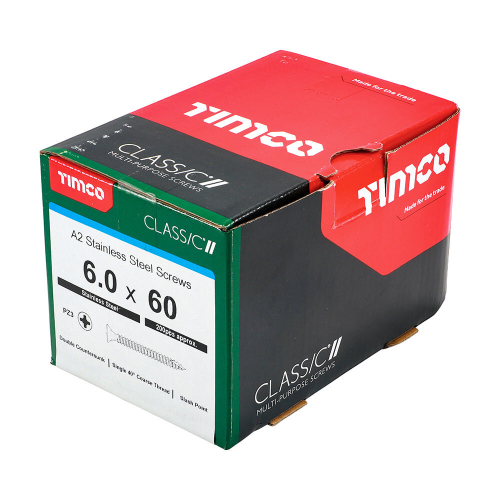 TIMco TIMCO Classic Multi-Purpose Countersunk A2 Stainless Steel Woodcrews - 6.0 x 60 2