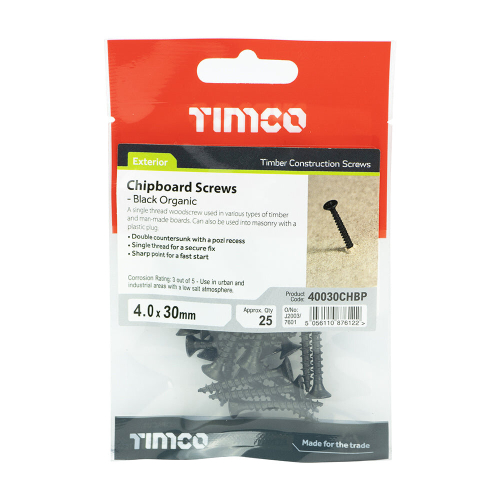 TIMco TIMCO Countersunk Black Organic Woodscrews - 4.0 x 30 2