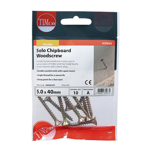 TIMco TIMCO Solo Countersunk Gold Woodscrews - 5.0 x 40 2