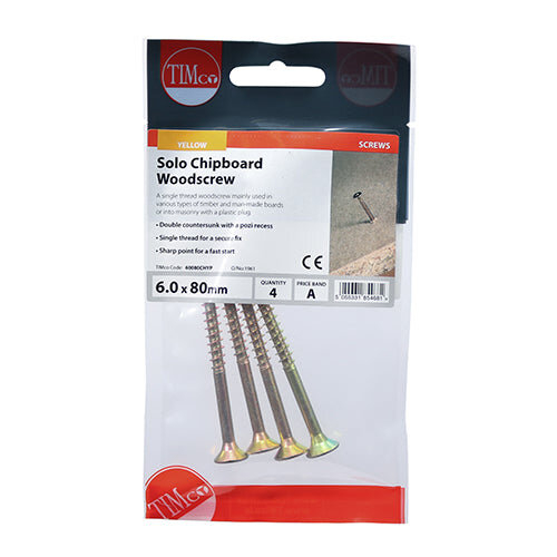 TIMco TIMCO Solo Countersunk Gold Woodscrews - 6.0 x 80 2